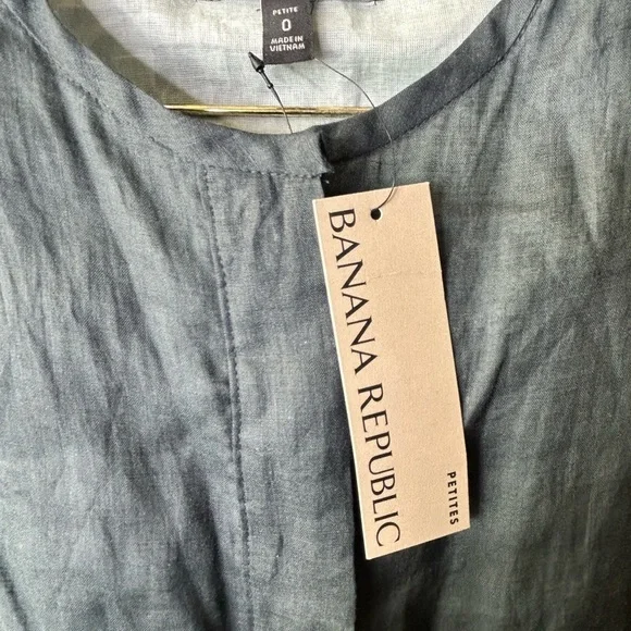 NEW Banana Republic Sash-Waist Ramie Romper Green Slate Lined Sheer 0 Petite - Picture 8 of 8